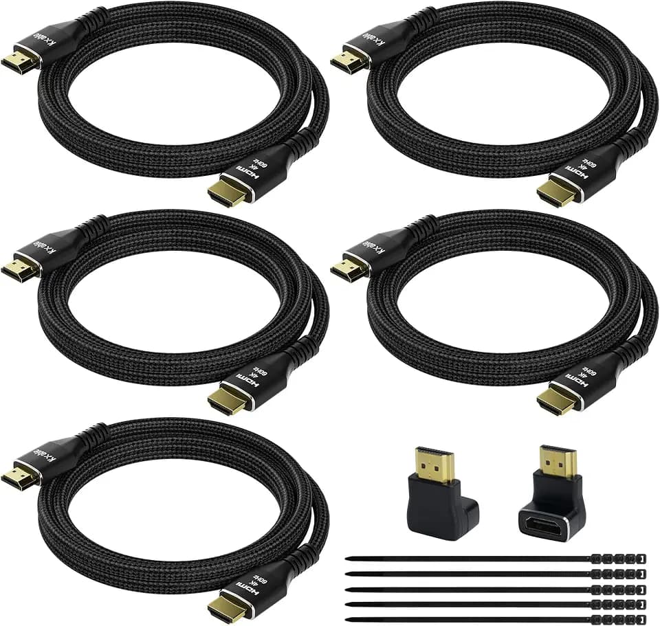4K HDMI Cable 15 Feet (5 Pack), Ultra HD HDMI 2.0 Cable, Nylon Braided & Gold-Plated Connectors, 4K @ 60Hz, 2K,1080P, HDCP 2.2, ARC, Bulk HDMI Cables for Laptop, Monitors, HDTV, PS5, Xbox One & More