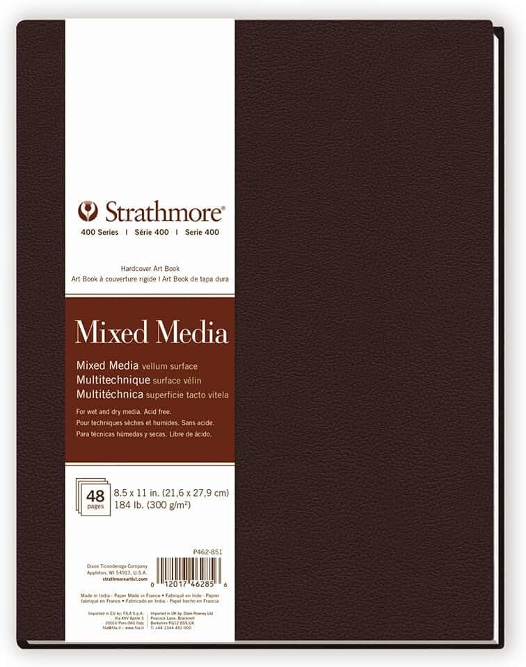 Strathmore 400 Series Mixed Media Paper Art Book, Matte Brown Cover, Natural White, Hardbound, 24 Sheets, 8.5x11 inch