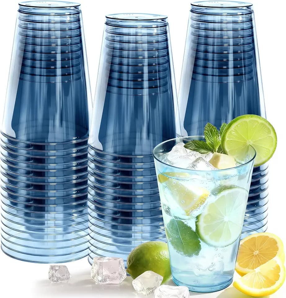 Glowserve 50 Pack 12 oz Blue Disposable Plastic Cups Cocktail Glasses