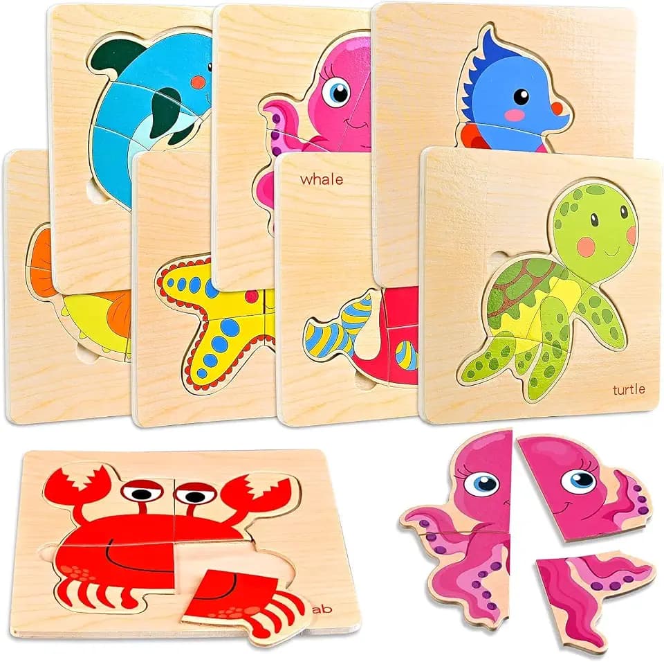 8pcs Wooden Puzzles for Toddlers 1-3, Toddler Puzzles Ages 2-4