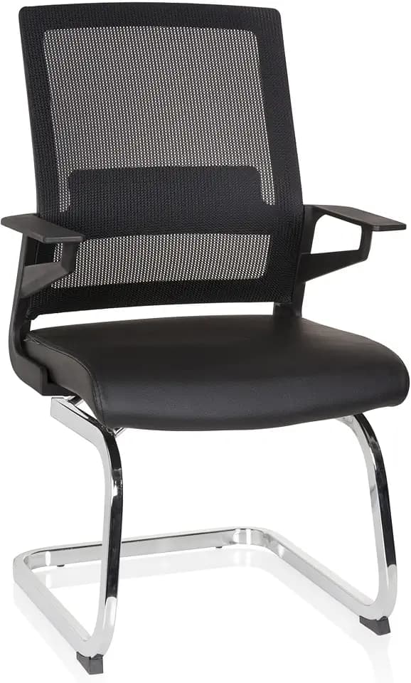 hjh OFFICE 732105 Besucherstuhl Inventor V PRO Kunstleder/Netz Schwarz Stuhl Freischwinger mit Lordosenstütze