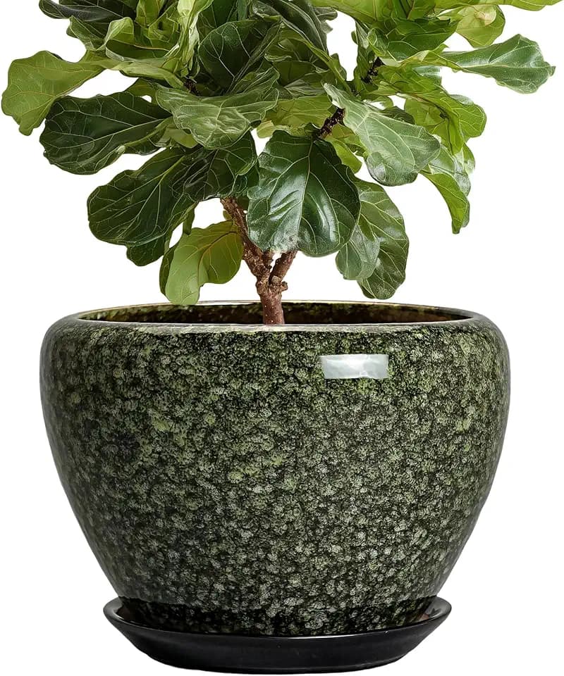 Ceramic Planters for Plants, 10 Inch Flower Pots, Retro Green