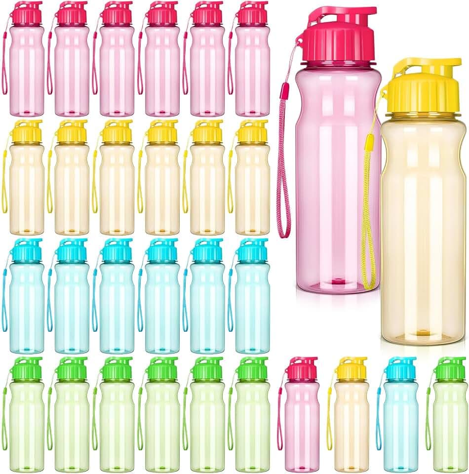 Maxcheck 30 Pcs Plastic Water Bottles Bulk 17 oz Leak Proof with Strap