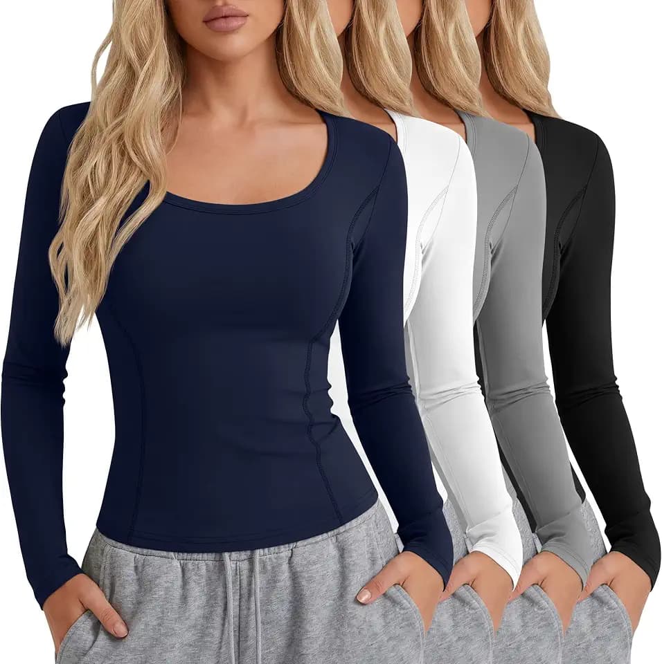 Oakgarden 4 Pack Women's Scoop Neck Compression Workout Tops