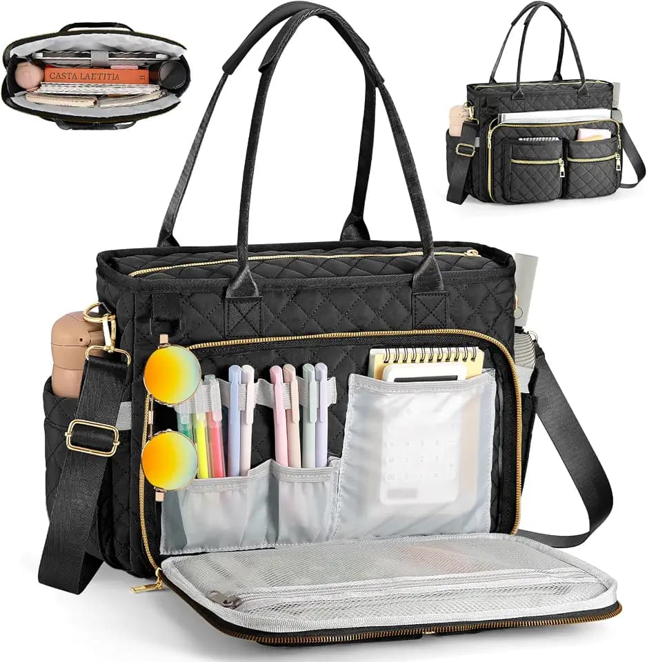 Teacher Tote Bag for Women, Large Laptop Work Bag with Multiple Pockets, Computer Tote Purse