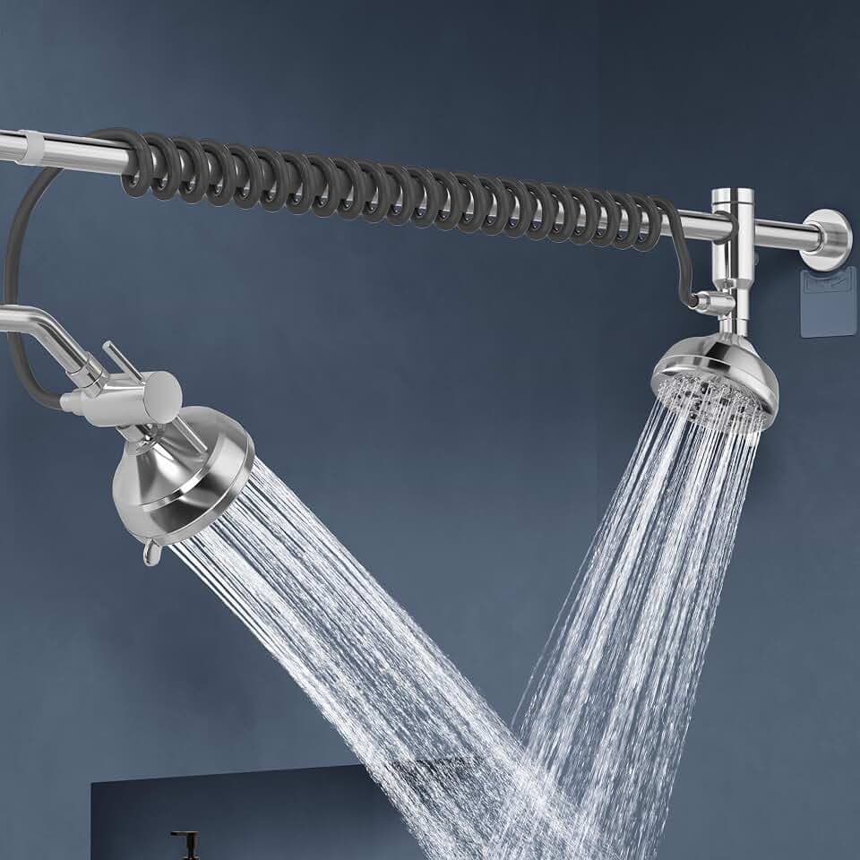 KES Tandem Shower Head for Couples with Original Adjustable Slider, High Pressure Spa-Like Dual Shower Head for Two People, 7 Spray Modes, Easy Install Renter-Friendly, Gift for Couples, Chrome