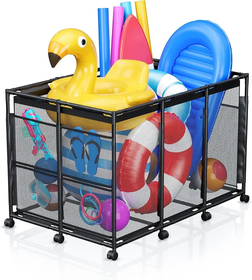 Pool Float Storage - Rolling Mesh Pool Toy Storage Bin