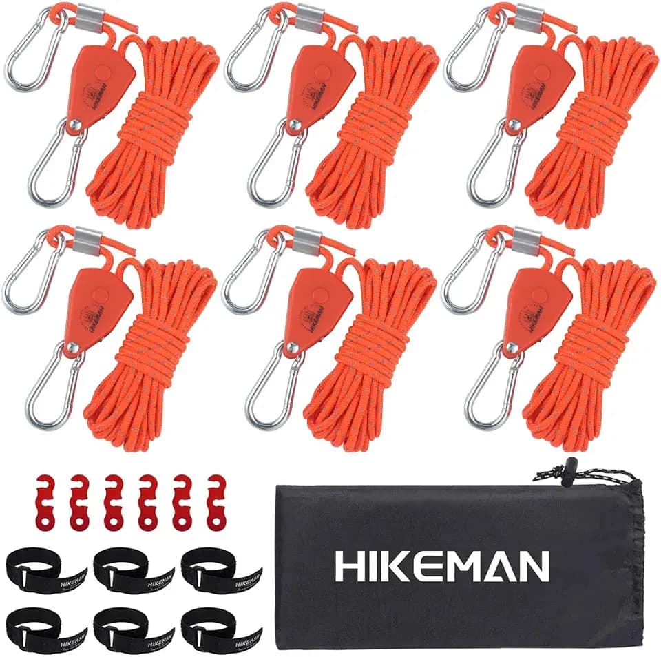 Hikeman Camping Rope with Ratchet Pulley，Quick Setup（6PCS,Orange）