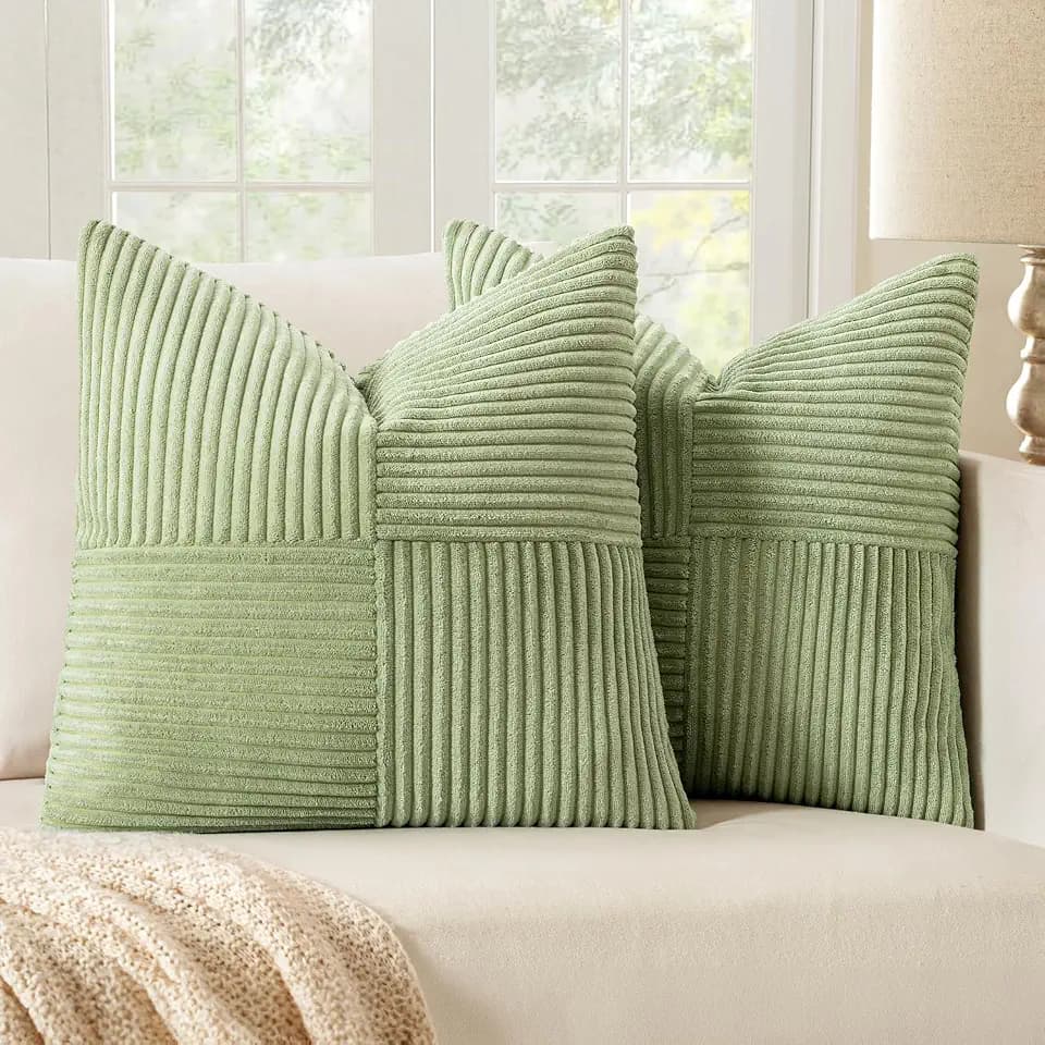 MIULEE 2er Set Kissenbezug 60x60cm Grün Kordvelours Kissenhülle sofakissen