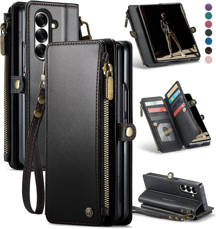 Defencase for Samsung Galaxy Z Fold 7 Wallet Case with Card Holder, Black