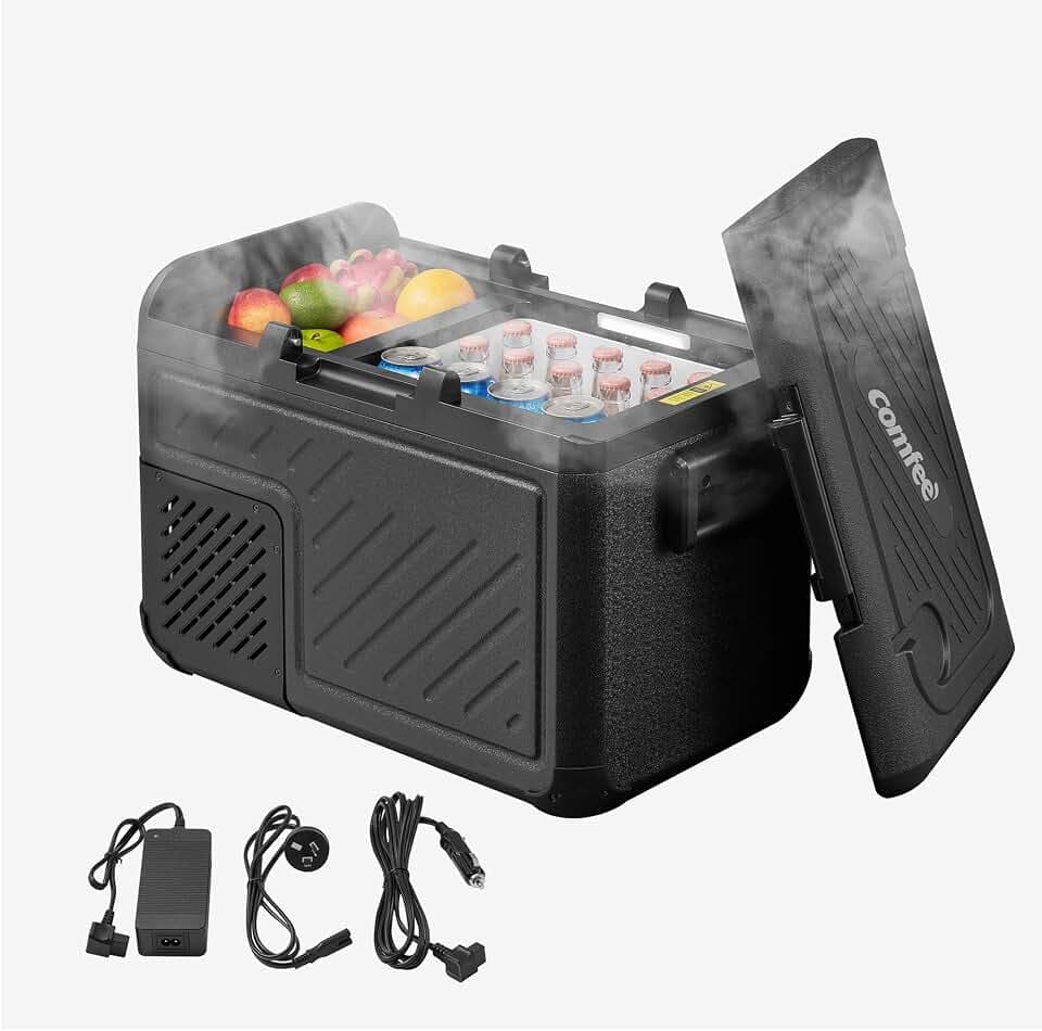 Comfee Kompressor Kühlbox 25 L, 12V/24V & 100-240V, -20℃ bis 20℃, Dual Zone | Digitales Display, Abnehmbare Doppeltüren, 3-stufiger Batterieschutz, Kühlbox für Auto, LKW, Camping, RCP25BL3EU(E)