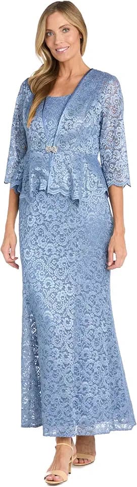 R&M Richards Women's Eterna Glitter Peplum Jacket Dress