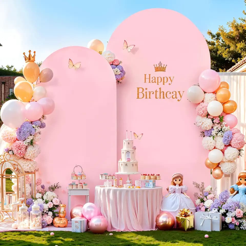 Pink Arch Backdrop Cover 7.2FT 6FT Spandex Arch Covers Stretchy Backdrop Set of 2, Double-Layer Wrinkle Free Wedding Arch Stand Cover Party Backdrop Curtains for Baby Shower Birthday Party Decoration