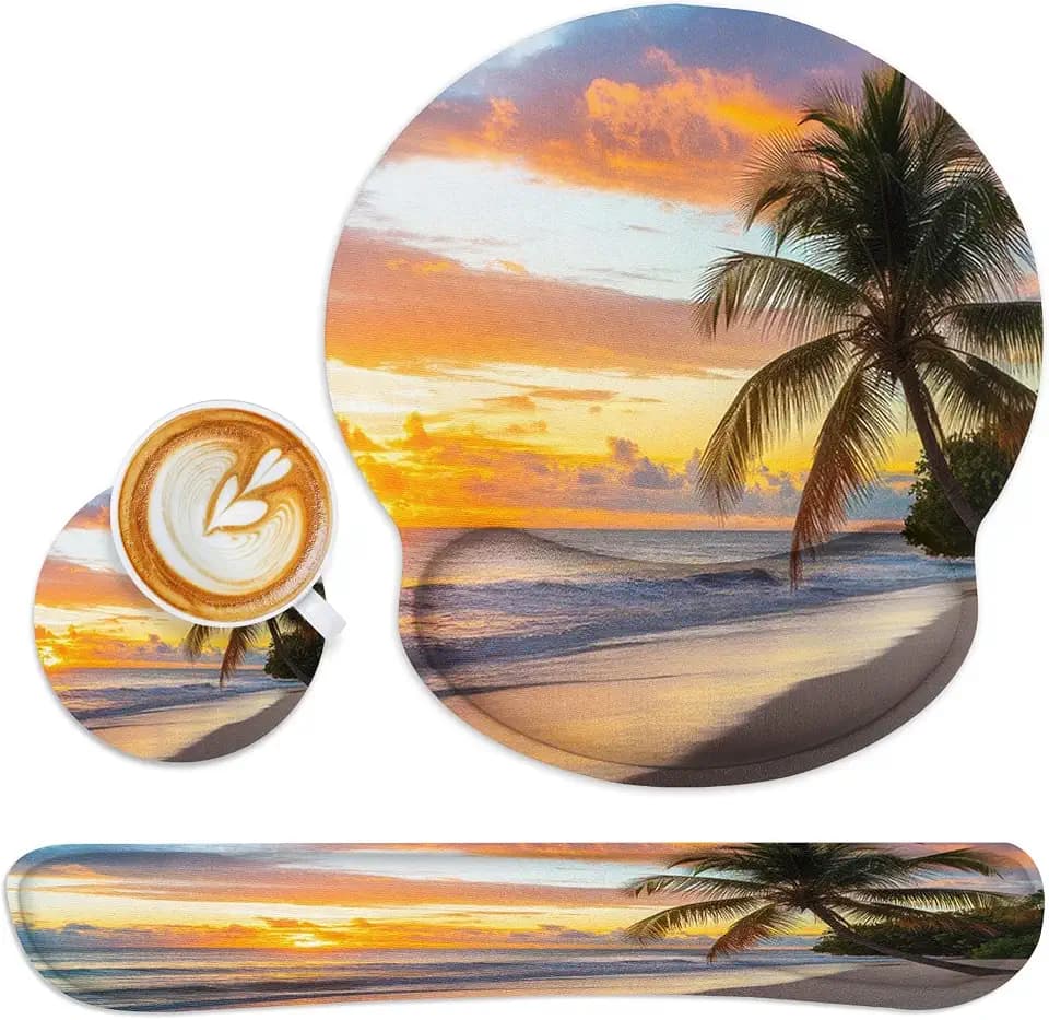 Arttown Ergonomic Mouse Pad Set with Wrist Rest Ocean Beach