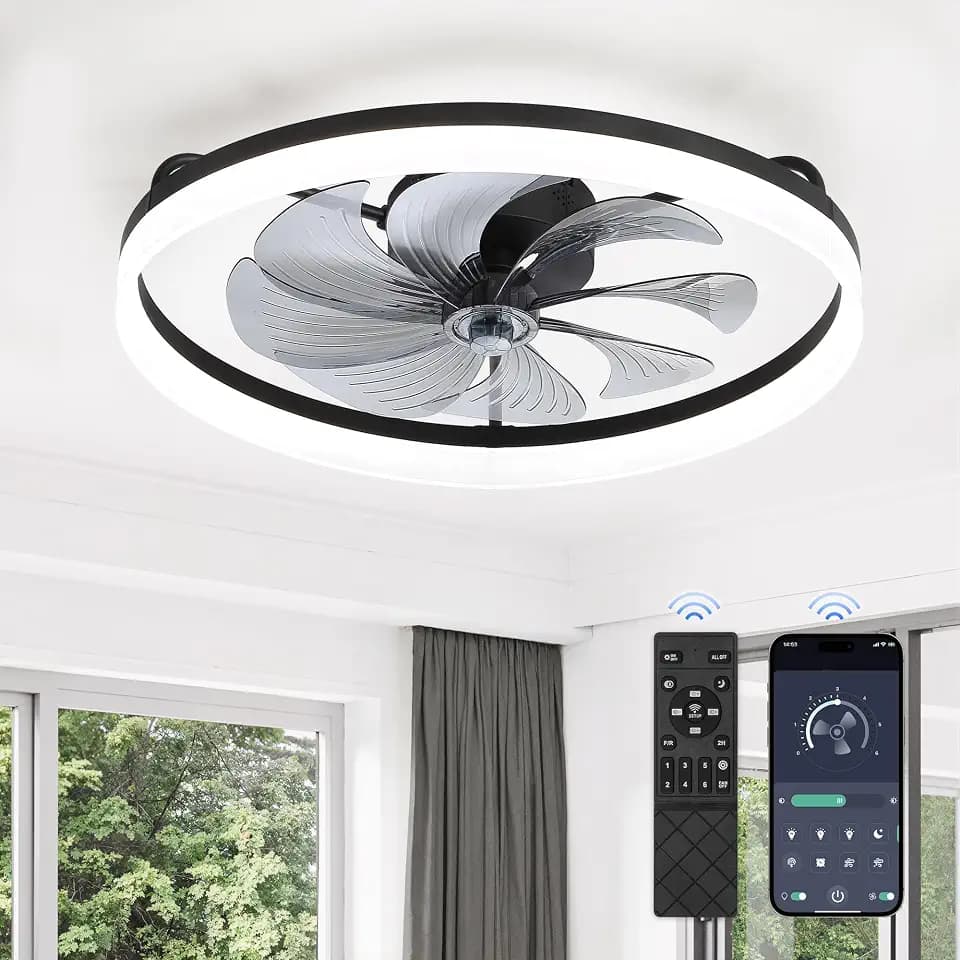 LEDIARY 23" Low Profile Ceiling Fans with Lights, APP & Remote, Black