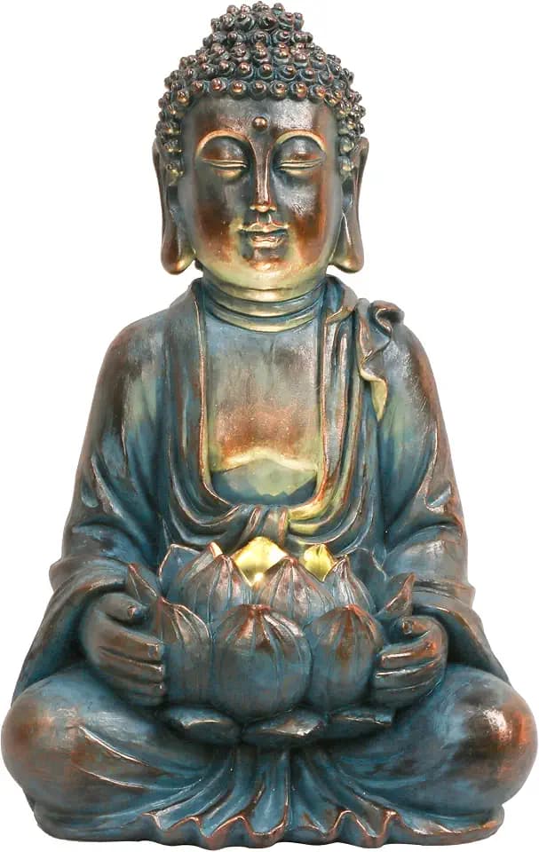 TERESA'S COLLECTIONS Meditating Buddha Solar Resin Garden Statue 7.1"
