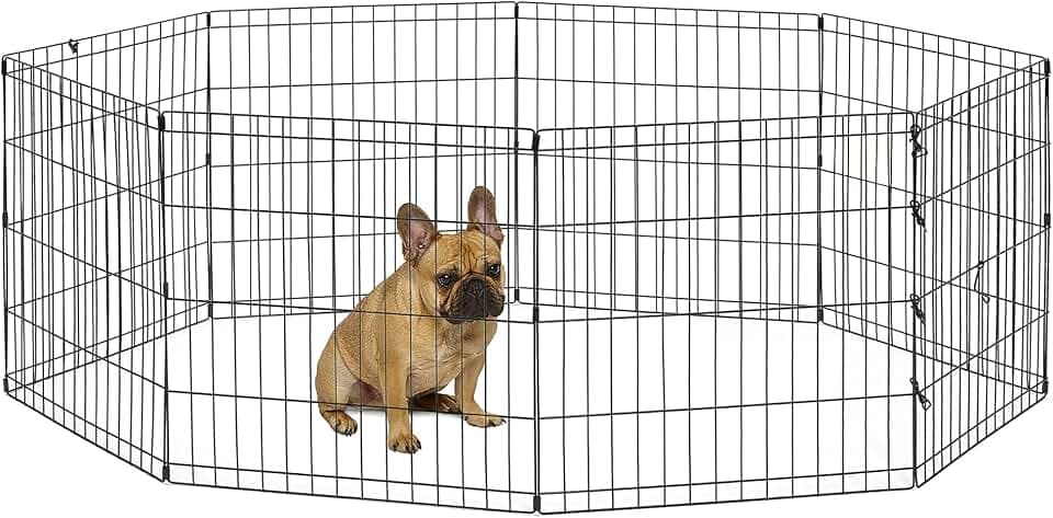 Hunde-Gehege aus Metall, zusammenklappbar, ohne Tür, inklusive Erdspießen, bietet 1,5 m² Spielfläche, 61 cm hoch, schwarze, E-Beschichtung