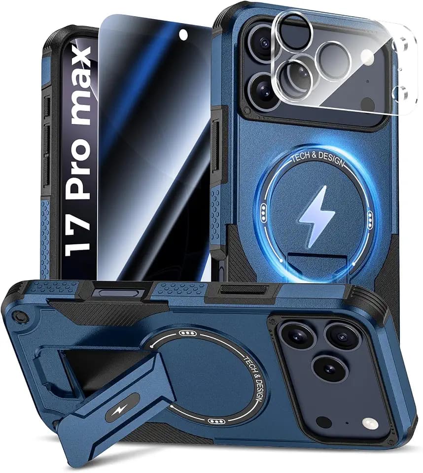 Goton 3 in 1 for iPhone 17 Pro Max Case with Privacy Screen Protector Blue