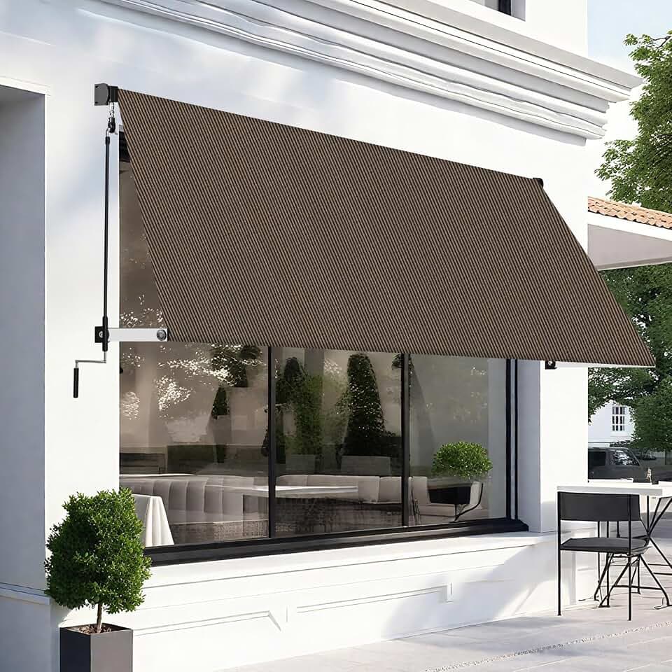 Shade&Beyond 120" X 96" Manual Retractable Awnings for Patio Shades Roll Up Outdoor Sunshade Cloth for Backyard, Garden, Balcony, Mocha