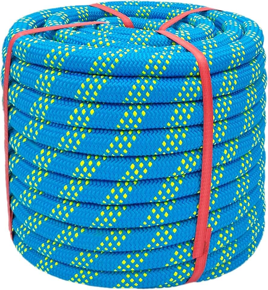 Arborist Rope 3/4 Inch x 100 Ft, High Strength Polyester Bull Rope for Tree Rigging & Pulling, 48-Strand Braided Static Line for Heavy Duty Work, Blue