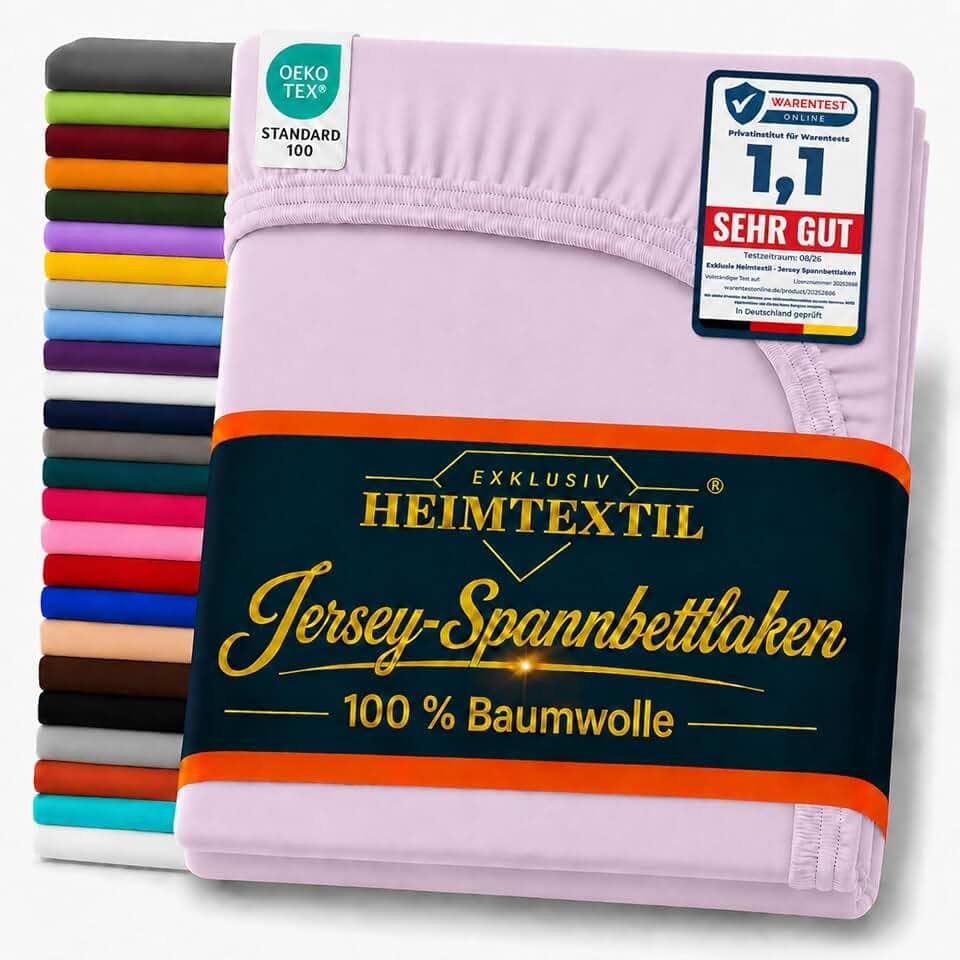 EXKLUSIV HEIMTEXTIL Marke Jersey Spannbettlaken 120 x 200 cm 100% Baumwolle Öko - Tex Zertifiziert, Markenqualität, Matratzenhöhe bis 25 cm, Flieder