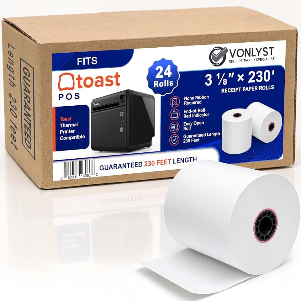 Thermal Printer Paper Roll for Toast TP200 Receipt Printer Point of Sale (24 rolls)