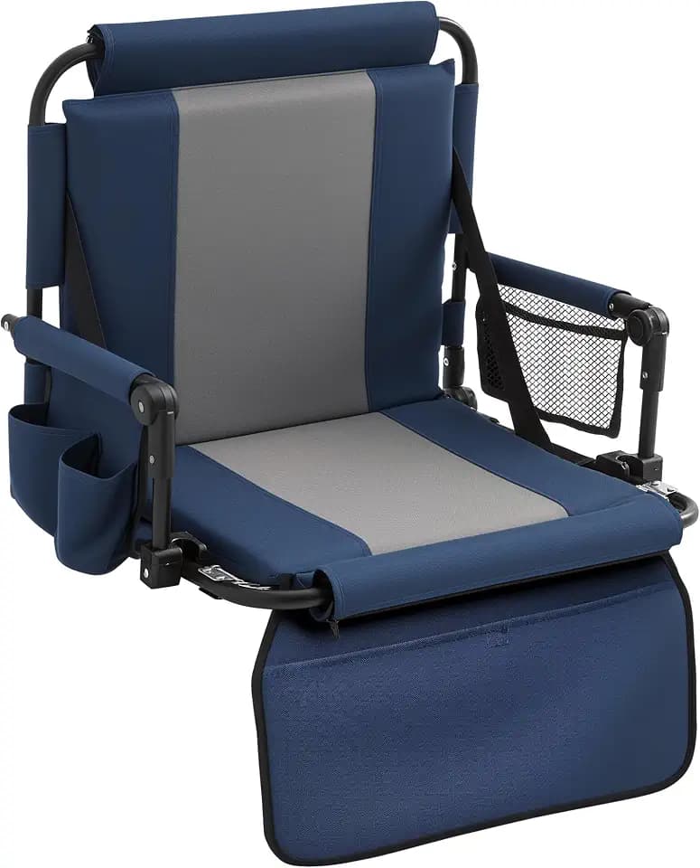 Portable Stadium Seat with Cup Holders & Multiple Storage Pockets, Foldable Bleacher Chair for Sports Games, Concerts, Camping & Outdoor Events (Blue, 1 PCS)