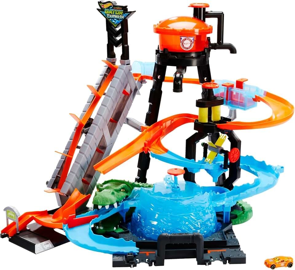 Hot Wheels City Ultimative Krokodil-Waschstation & 1 Farbwechseleffekt Auto