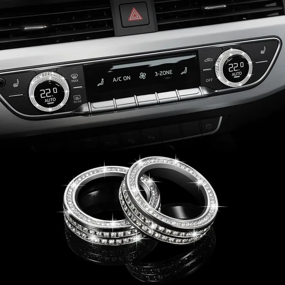 TOMALL Bling AC Air Conditioner Button Cover Compatible with Audi A5 Q5 A4L Center Console Climate Control Switch Knob Diamond Air Conditioning Knob Button Cap Silver Cover Ring Trim for Car