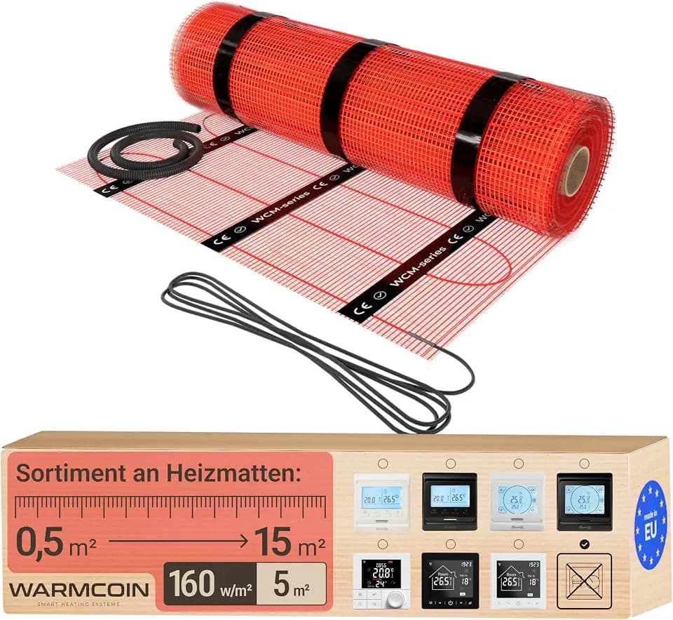 Elektrische Fußbodenheizung [160W/m²] (0.5m x 10m= 5,0m²) - Bodenheizung Elektrisch geeignet für Laminat, Fliesen & mehr - Elektro Fussbodenheizung - Elektrische Heizmatte Fußboden