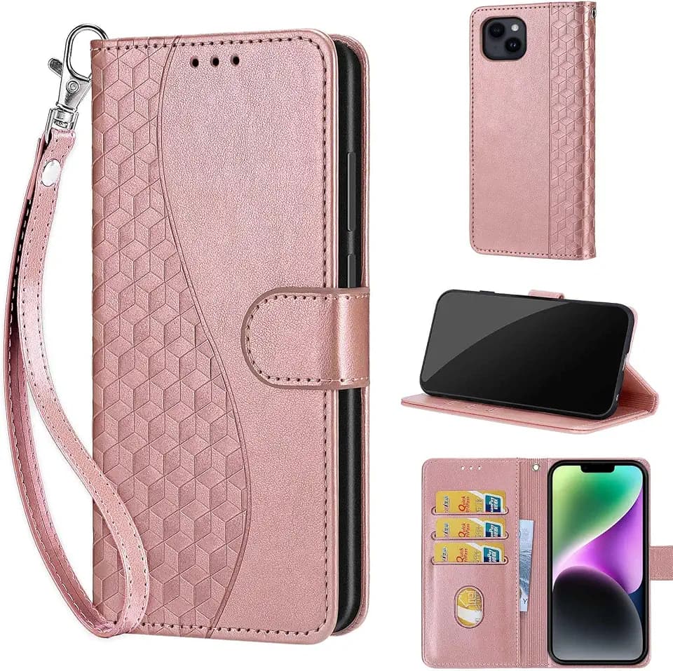 Wallet Case for iPhone 15 Plus, Rose Gold