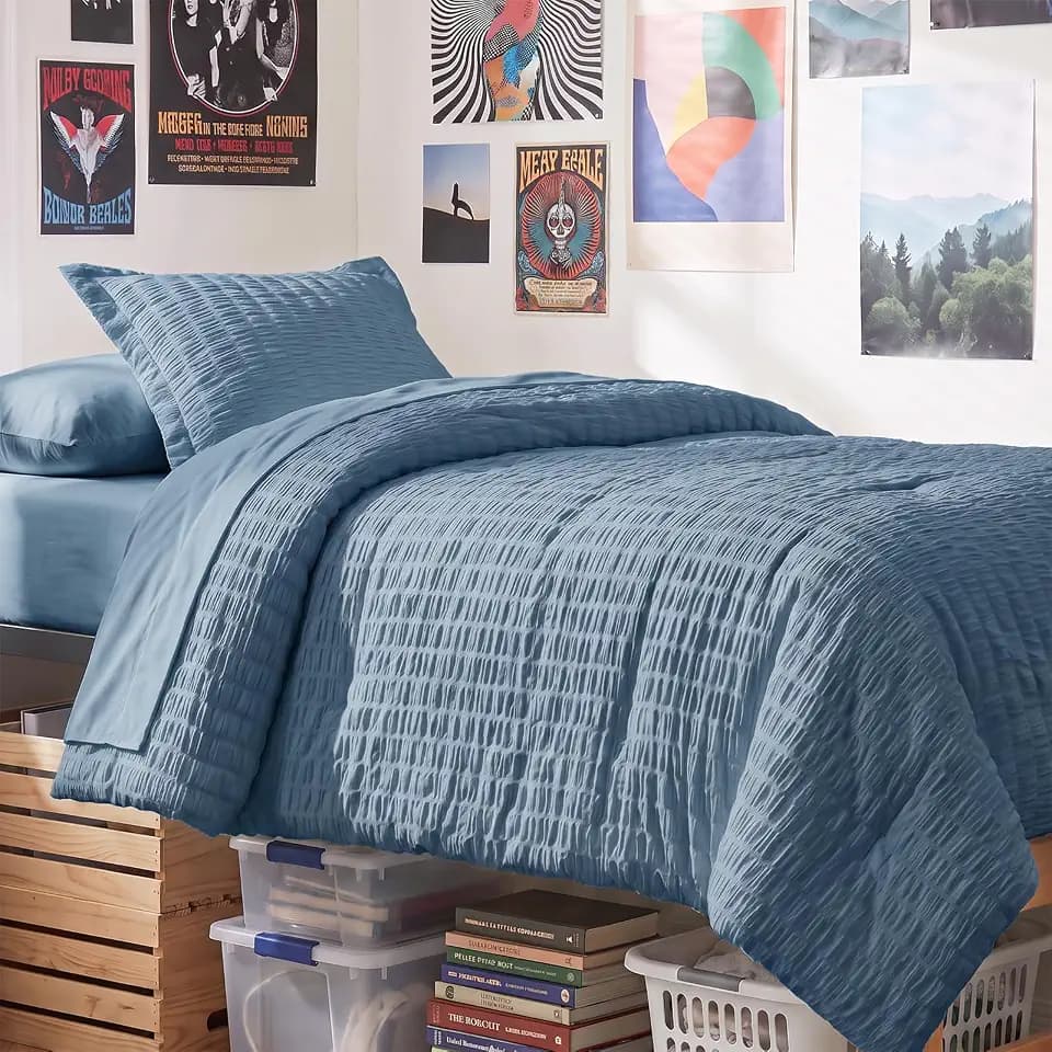 CozyLux Twin XL Comforter Set 5 Pieces Dusty Blue Seersucker Bed in a Bag