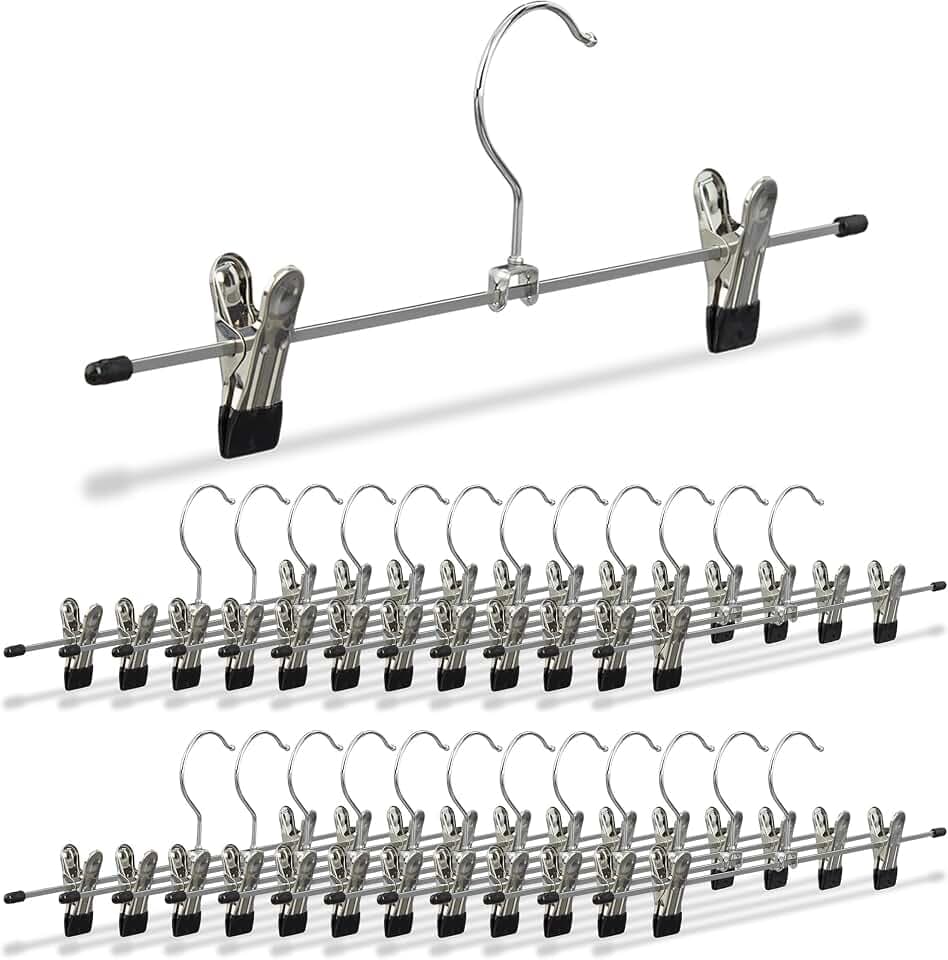 Relaxdays Hosenbügel 25er Set, je 2 Klammern, Clipkleiderbügel für Hosen & Röcke, HxBxT: 11,5x35x2 cm, Metall, Silber