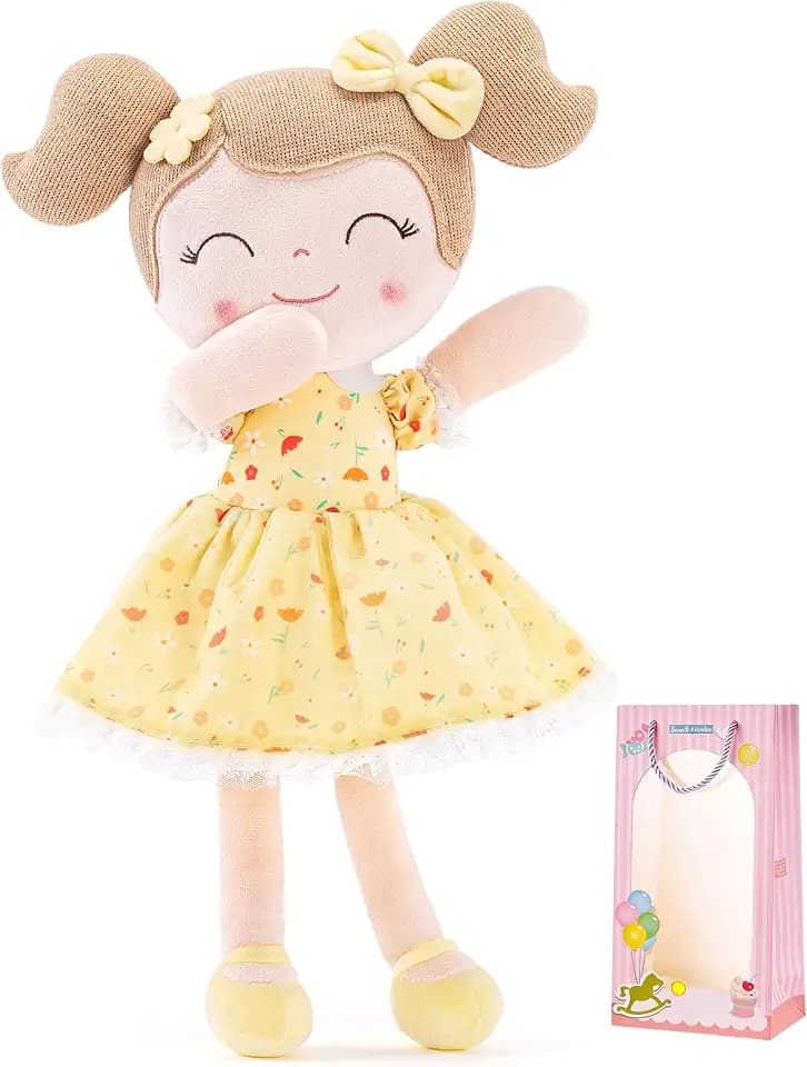 Gloveleya Baby Girl Gift Soft First Baby Doll Plush Doll Floral Yellow