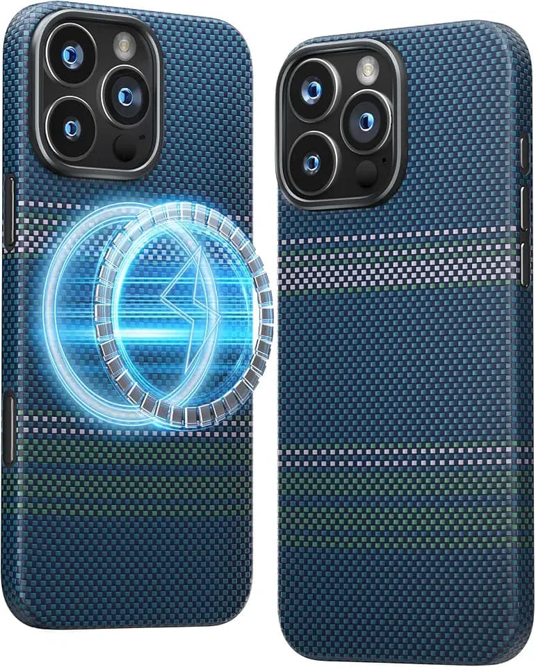memumi Magnetische Schutzhülle aus Aramidfaser für iPhone 16 Pro, kompatibel mit Mag-Safe; robuste, langlebige Aramidfaser-dünne Hülle, Fallschutz in Militärqualität