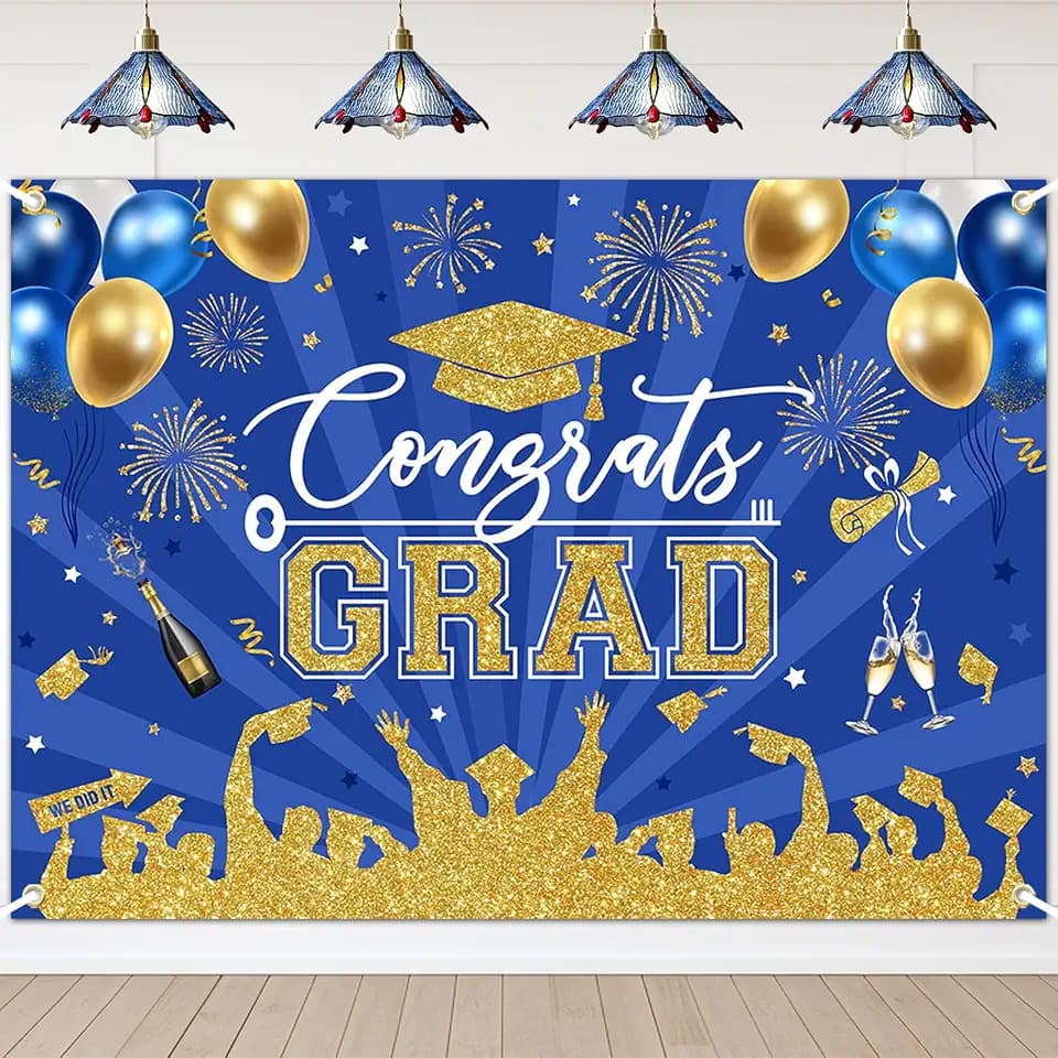 Avezano Graduation Backdrop Congrats Grad Graduation Party Decorations Class of 2026 Photoshoot Background Congratulate Grad Celebration Prom Party Banner Props (Navy Blue, 8x6ft)