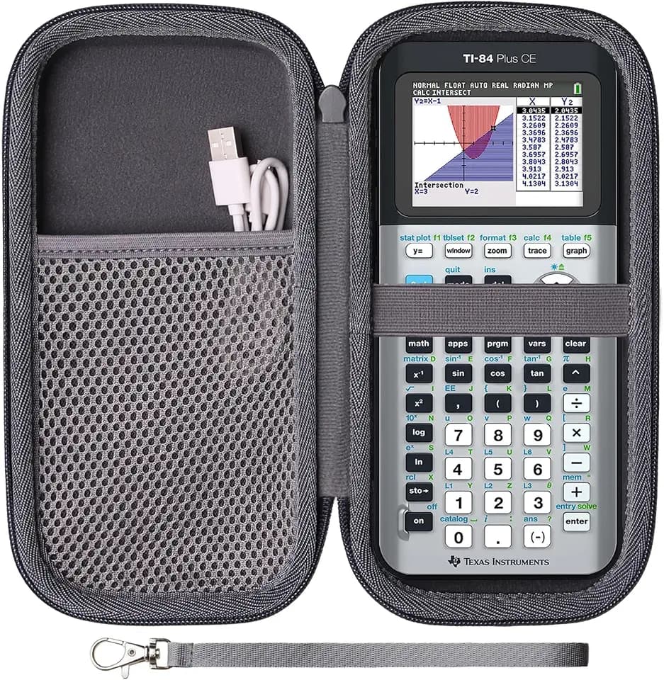 Case for Texas Instruments TI-84 Plus CE/TI-84 Evo/TI 84 Plus/TI-Nspire CX II CAS/TI-Nspire CX II Graphing Calculator, Mesh Pocket for Charging Cables, Pens and Rule(Gray)