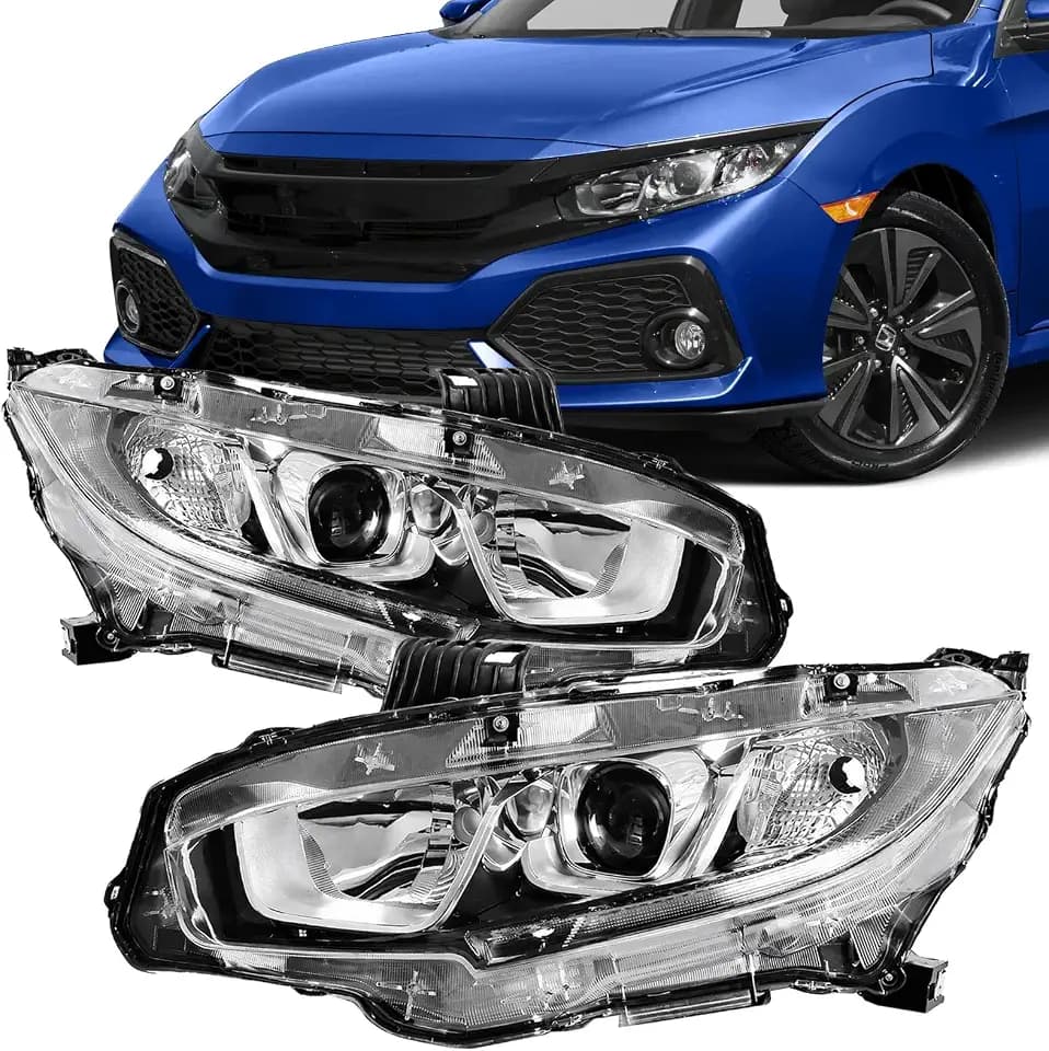 Chrome Headlights Assembly Fits for 2016-2021 Honda Civic LX EX EX-L Si