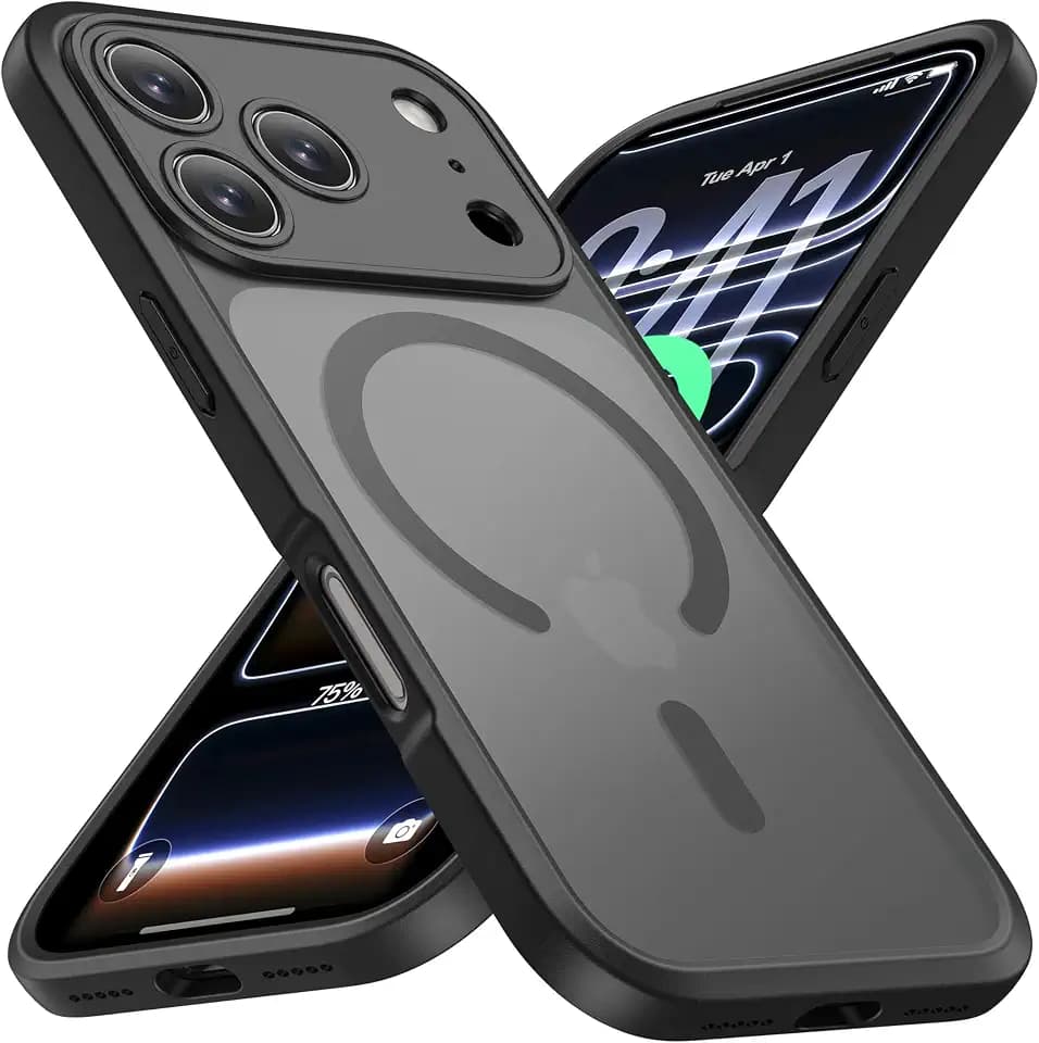 ImpactStrong Magnetic Guard Designed for iPhone 17 Pro Max Case [Camera Protection] [Military Grade Drop Tested] [Compatible with MagSafe] Slim Translucent Matte Phone Case (6.9") - Black