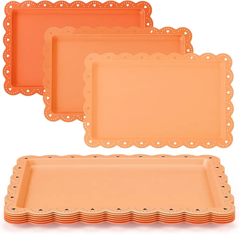 6 Pcs Orange Serving Trays Plastic Food Platters