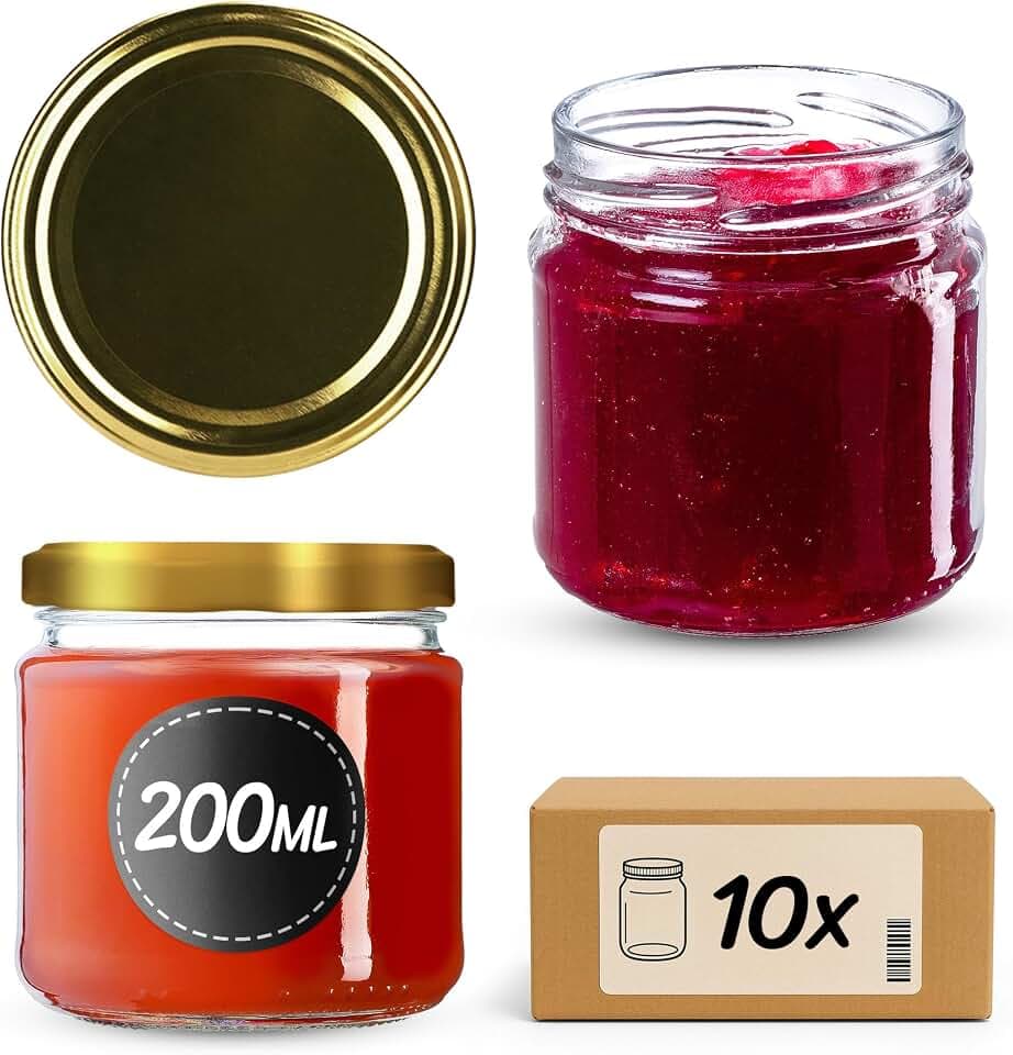 KADAX 10er Set Einmachgläser 200ml TO66, Marmeladengläser Vorratsgläser Mason Jar mit Schraubdeckel, Luftdicht & Spülmaschinenfest, Honig- & Dessertgläser