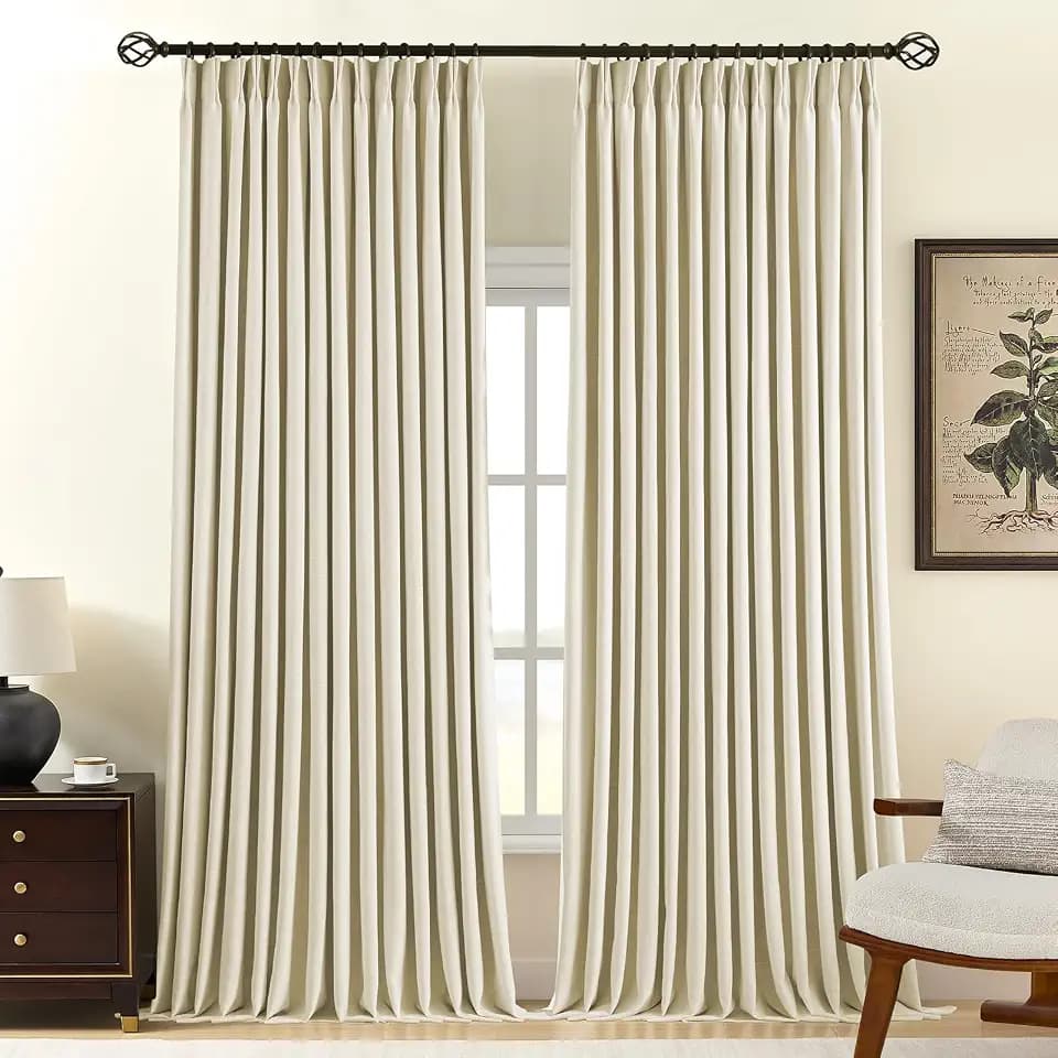 Pinch Pleated Linen Curtains 100% Blackout 102 Inches Long for Bedroom