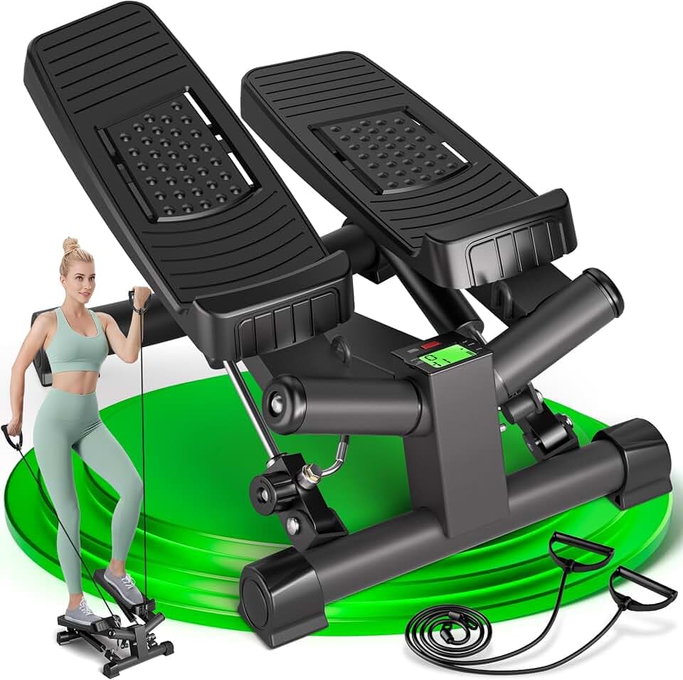 Ultrasport Stepper für Zuhause I Mini Stepper Fitness, 2 in 1 Up-Down Swing Stepper mit Power Ropes und LCD Display I Fitness Stepper für Zuhause, Ministepper