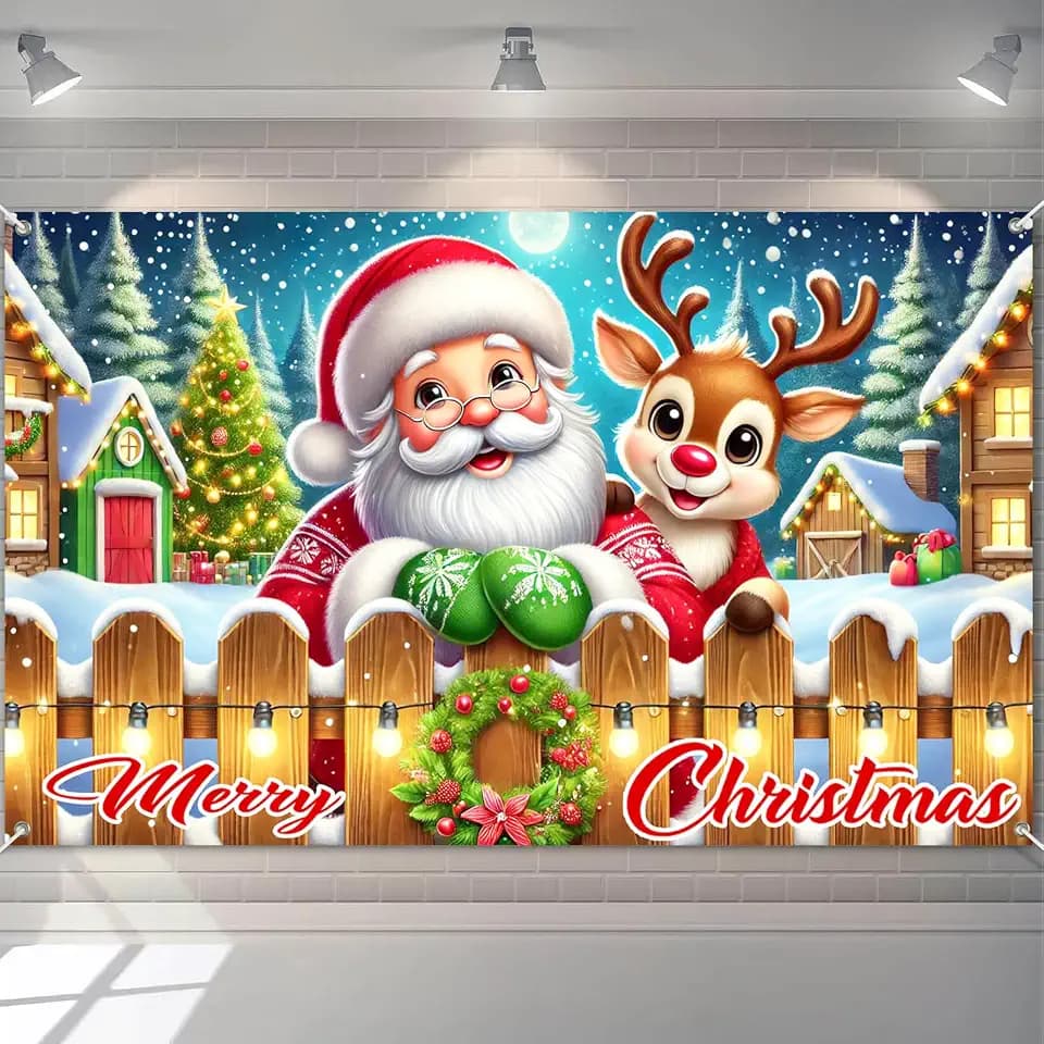 BlissYard Merry Christmas Banner 71x43 in Santa Reindeer Decor