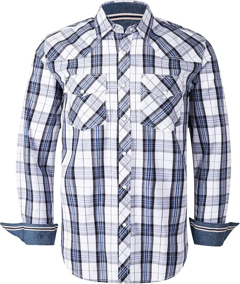 Men's Western Snap Shirt Long Sleeve Regular Fit Plaid Shirts