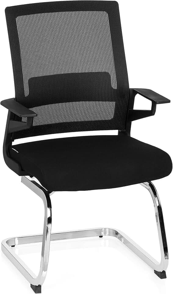 hjh OFFICE 732060 Besucherstuhl Inventor V Stoff/Netzrücken Schwarz Stuhl Freischwinger mit Lordosenstütze