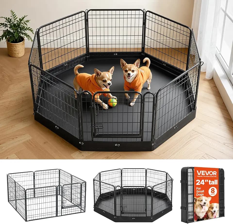 VEVOR Dog Playpen, 24 Inch 8-Panel Puppy Pen with Waterproof Bottom Pad