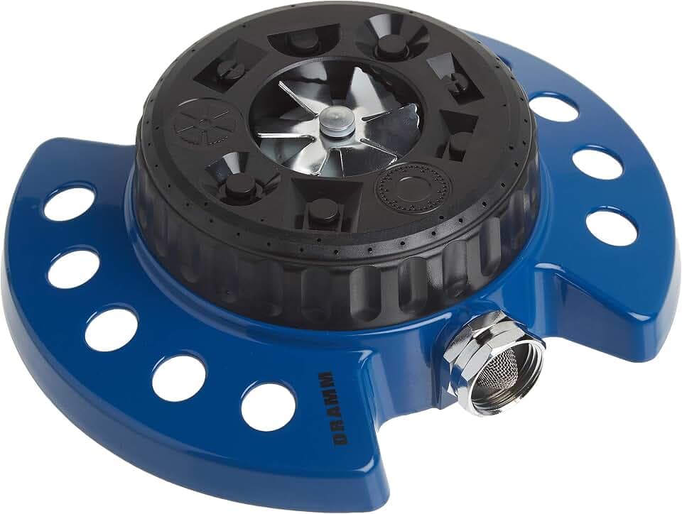 Dramm 15025 ColorStorm 9-Pattern Turret Sprinkler with Heavy-Duty Metal Base, Blue