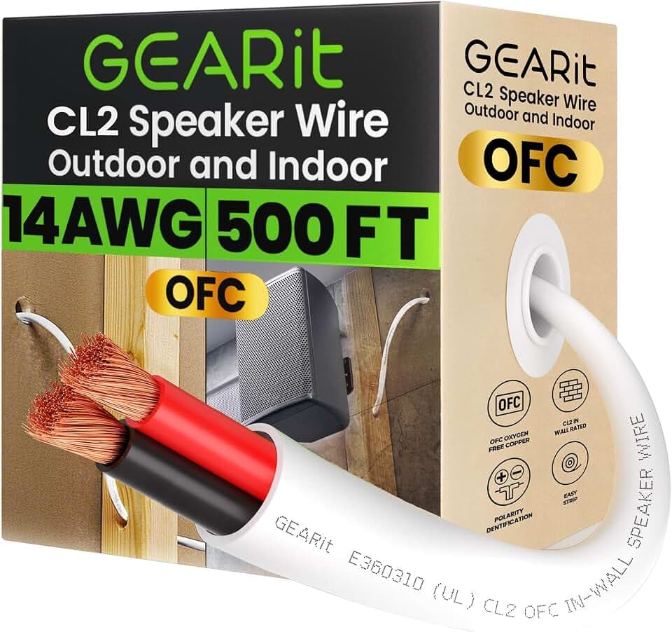 GEARit OFC Speaker Wire 14 Gauge 500FT, in Wall Speaker Cable UL CL2 Rated