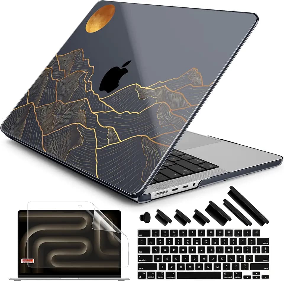 DONGKE Case for MacBook Pro 14 Inch (2026-2021 Release, M5 M4 M3 M2 M1 Pro/Max Chip), Plastic Slim Hard Shell Protective Cover with Keyboard Cover & Screen Protector, Abstract Mountain